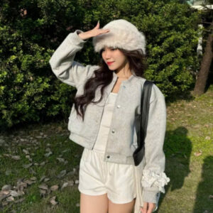 Áo khoác bomber nữ dáng ngắn croptop thu đông