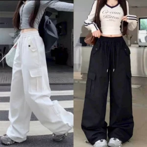 QUẦN CARGO PANTS ONE BOX - Quần tuyết mưa túi hộp màu ĐEN/TRẮNG dài suông ống rộng form nam nữ unisex